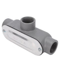Dead Nuts Secure 3/4 Inch T Type Conduit Body In Heavy Duty Die Cast Aluminum with threaded ports and snap-off cover.
