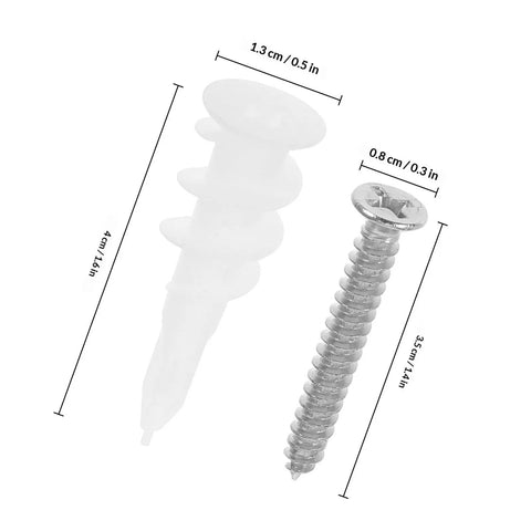 Close-up of screw and anchor from Heavy Duty Wall Anchors Set With Screws For Drywall And Concrete, expansion anchor kit.