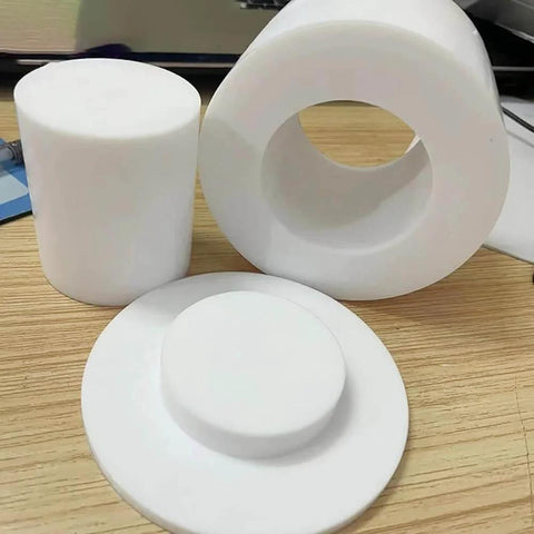 Heavy Duty PTFE Sleeve 50cm Hollow Tube for Industrial Use, shown in white with OD 20-55mm and inner holes 8-45mm, ideal for machinery.