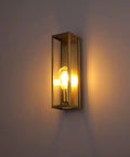 Outdoor Wall Light Waterproof Exterior Sconce With A Dope Brushed Brass Frame And Clear Glass Shade For Porch Entryway Or Front Door E26 Base Socket Bulb Not Included Weather Resistant Durable Outdoor Lighting Fixture For Indoor Or Outdoor Use on wall