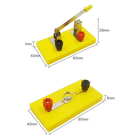 Build An Easy Electromagnet And Simple Circuit Kit with yellow switches on 80mm platform for experiments in compact science box
