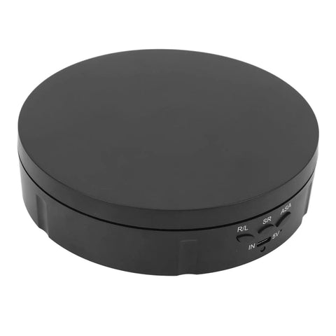 The Top Tier Rotating Display Turntable Comes In Three Sizes With Electric Spin, USB powered, black motor front view.
