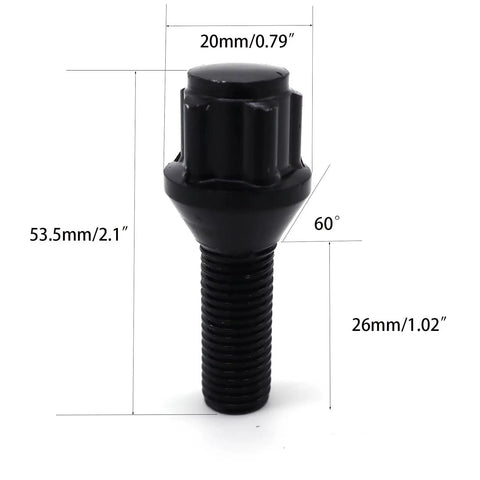 Top Tier Black Lug Wheel Studs Kit With Locking Bolts And Nuts For BMW E23 E32 E38 E31 M1 Z3 Z4 Z8 Heavy Duty Alloy Rims That Hold Tight On The Road, 53.5mm black 60° lug bolt