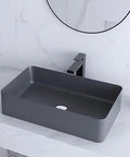 Dope Rectangle Vessel Sink With Pop Up Drain In Matte Gray Stone Resin Above Counter Modern Vanity Basin For Bathroom