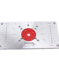 Hefty Aluminum Router Plate With Four Snap On Insert Rings For Sharp Wood Milling Trimming And Butter Smooth Engraving Jobs Shop Pro Gear top view with precision markings.