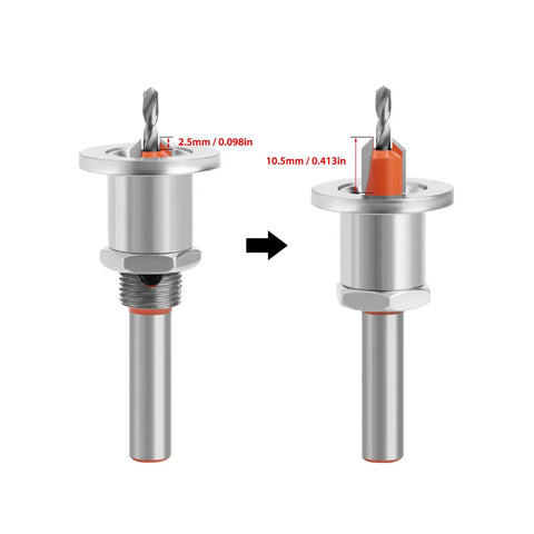 Tough As Nails Countersink Drill Bit Set With Adjustable Depth and Built In Stop for precise wood drilling in alloy steel.
