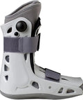 Short Style Open Frame Walker Brace And Walking Boot With Overlapping Duplex Air Cells Lining For Solid Support And SoftStrike Shock Absorption Lightweight Rocker Sole To Help You Keep A Natural Gait In A Semi Rigid Shell Gray Medium side view