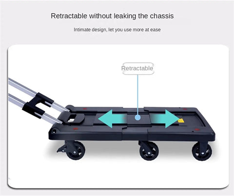 Heavy Duty Folding Flatbed Cart With Slick Retractable Chassis Smooth Rolling Portable Platform Truck showing retractable chassis feature.