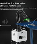 Heavy Duty Fume Extractor With Three Layer Filter For Industrial Workshops Brushless Workhorse in use at a workbench, showcasing suction and airflow.