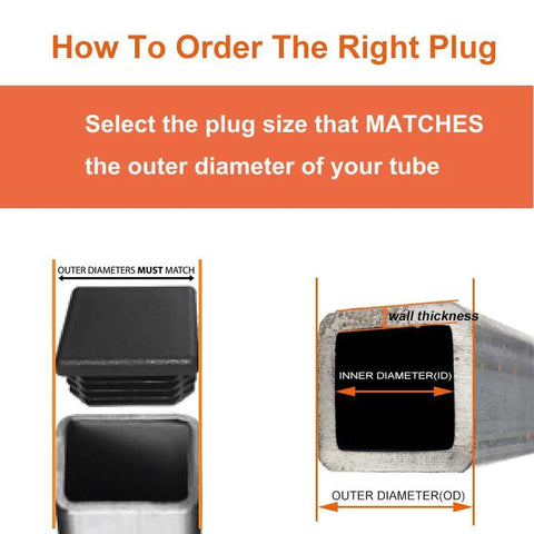 Diagram showing how to size 8 Pack One And Three Quarter Inch Square Plastic Plugs End Caps For Square Tubing Posts