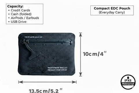 Waterproof Minimalist Pouch For Outdoors Junkies, Airtight Zipper TPU Wallet For Cards, Keys, And Cables, Ultra Compact Black