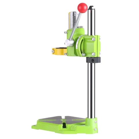 Beefy Heavy Duty Floor Drill Press Stand Table For Precision Drilling Workbench Clamp Kit with green cast iron base and rod.