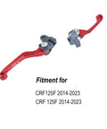 Red CNC Aluminum Brake And Clutch Lever Pivot Handle For CRF125F 2014 Through 2026 Dirt Bike, lightweight 6061 alloy, two levers shown
