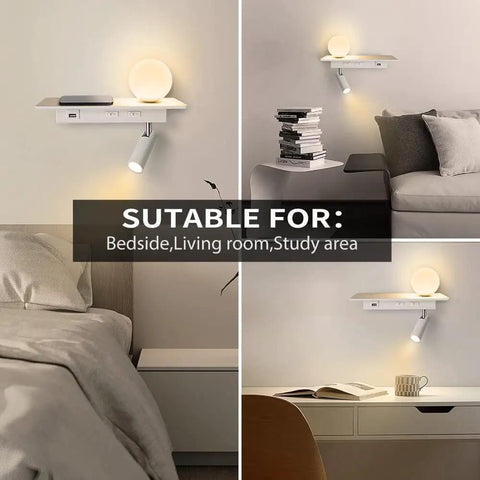 M02 Wall Mounted Reading Light with Romantic Ball Light and USB Port in bedroom, living room, study area
