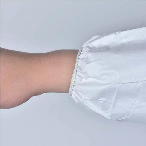 Elastic wrist cuff of Six Pack Disposable Protective Coveralls For Painting And Work White Lightweight SMS Material Breathable Painters Suit