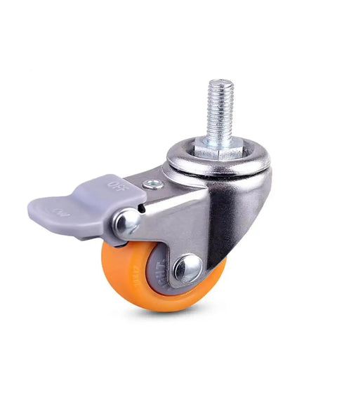 Close-up of an orange 1.5 inch screw caster from Pack Of 4 Orange 1.5 Inch Screw Casters For Furniture Wheels Silent Polypropylene Casters.