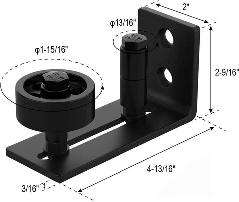Two Piece Adjustable Floor Guide For Sliding Barn Doors With Eight Setup Options Low Profile Flush Bottom Design Carbon Steel And POM Nylon Matte Black Finish