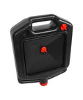 Heavy Duty 4L Oil Drain Pan For Car Repair With Wide Mouth Design Holds Waste Fluids Perfect For Auto Shops And DIY Guys Who Need A Solid Oil Receiver Tray, featuring sturdy black plastic with a handle and red spouts.