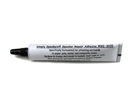 Tube of Simply Speakers Speaker Repair Adhesive MI-3035 for attaching surrounds to speaker cones and frames.