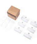 Six Pack Mini Motion Sensor Stair Lights Battery Powered Night Lights For Indoor Stairs Hallways Cabinets Bathrooms And Kitchens 40 Lumen 3000K LED Cordless Auto On Motion Activated Safe Step Lighting with packaging and adhesive strips