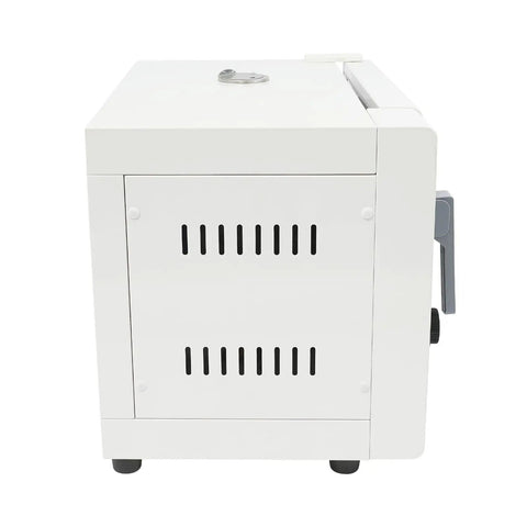Top Shelf 800w Electric Drying Oven With Digital Temp Control From Fifty To Five Seventy Two Fahrenheit side view, showing ventilation and sturdy build.