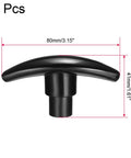 Front view of T Knob Drawer Cabinet Handle With M8 Diameter Female Thread, Round Black Metal Insert, 80mm length, 41mm height