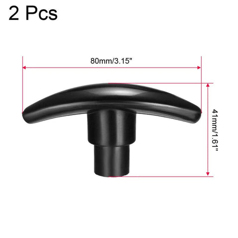 Front view of T Knob Drawer Cabinet Handle With M8 Diameter Female Thread, Round Black Metal Insert, 80mm length, 41mm height