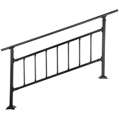 Rock Solid Wrought Iron Outdoor Stair Railing With Adjustable Frame For Zero To Five Steps Sleek Matte Black Finish side view