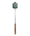 Square Cast Iron Pie Iron Sandwich Cooker For Campfire Cooking And Backyard BBQ with wood handles and steel rods.