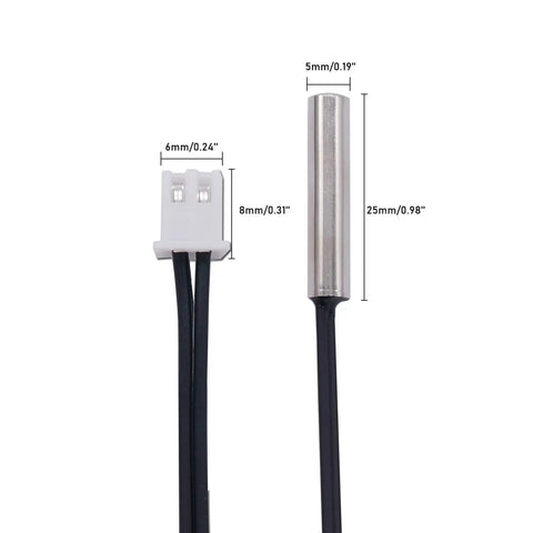 Two Pack 3M 10K NTC Thermistor Temperature Sensor Probes With 5x25mm Stainless Steel Housing -25 to 125 Celsius Range