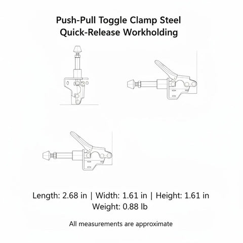 Steel Push Pull Toggle Clamp Serving Up Quick Release Workholding For Woodworking And Welding Jigs dimensions and detailed views.
