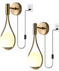 Plug In Wall Sconces Set Of 2 Modern Mid Century Gold Brushed Brass Glass Globe Wall Lamps for Bedroom Living Room Bathroom Hallway