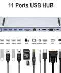 Badass 11 In 1 Usb Type C Hub Docking Adapter featuring ports for USB, HDMI, Ethernet, and audio for versatile connectivity.
