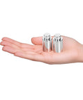 Two metal pins in a hand, part of 10 Pack Welding Table Fixture Pins For Quick Alignment And Rock Solid Setup 0.629 In X 1 In X 1.5 In Clamp Pins Stop Alignment Squares Easy Fixturing Kit For Precise Welds And Fast Positioning