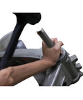 Motorcycle Headset Cup Remover Tool For 1 1/4-Inch And 1 1/2-Inch Headset Races in use for bearing removal