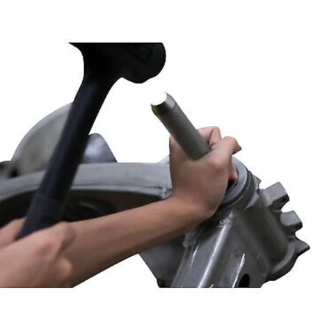 Motorcycle Headset Cup Remover Tool For 1 1/4-Inch And 1 1/2-Inch Headset Races in use for bearing removal