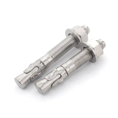 Straight Up Rock Solid Heavy Duty 304 Stainless Steel Stud Expansion Anchor Metric M6 Through M16 Threads Anti Rust Bolt showing two bolts with nuts.