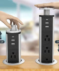 Hassle Free Pop Up Desktop Power Strip With 1.8 Meter Extension Cable Flush Mount Kitchen Countertop Us Plug shown being activated.