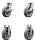 Top Shelf Heavy Duty Kingpinless Thermoplastic Rubber Flat Tread Caster Set With Eight Inch Gray Wheels, four casters displayed.