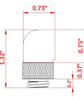 Side view of black G1/4 in rotary 90° extender fitting for PC water cooling; knurled body, male to female connector.