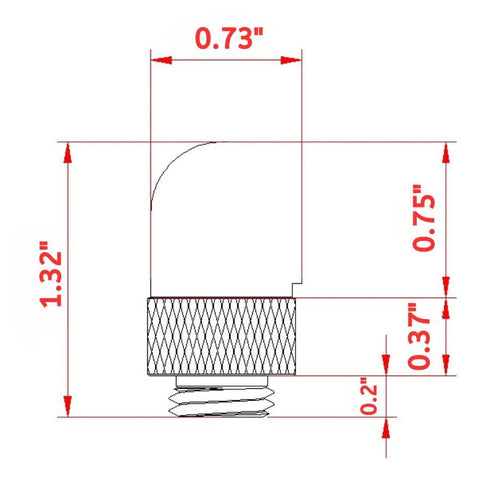 Side view of black G1/4 in rotary 90° extender fitting for PC water cooling; knurled body, male to female connector.