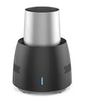 Super Portable Electric Freeze Mug And Quick Chill Cup For Ice Cold Beer Soda Canned Drinks Milk Or Coffee Compact Black Mini Chiller view from top with metallic cup inside