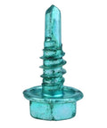 Top Shelf 1/2 Inch Number Ten Self Tapping Screws Box Of 100 With Badass Green Rust Resistant Finish showing a single alloy steel screw.