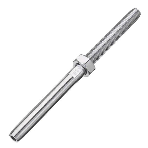 M8 X 4Mm Stainless Steel Swage Stud Terminal Wire Rope Threaded End Fitting Made From 316 Marine Grade Steel, polished finish.