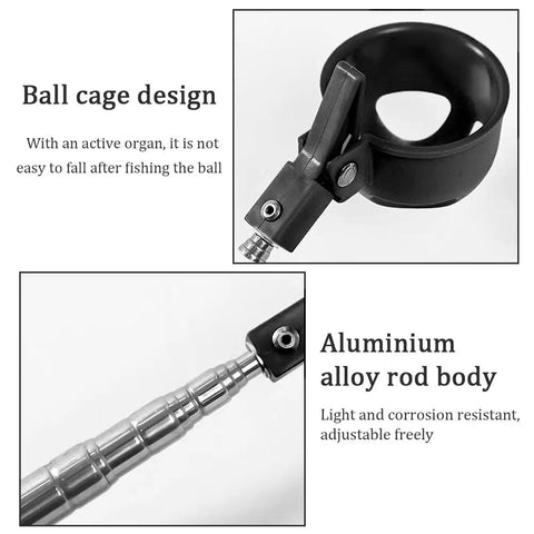 Telescoping Golf Ball Retriever With Locking Clip Portable Scoop Grabber For Easy Ball Pickup, aluminum rod and ball cage design