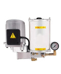 Automatic Grease Lubrication Pump for Industrial Equipment with 1 to 5 L Tank, visible motor and pressure gauge, heavy duty design