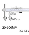Stainless Steel Digital Caliper With Rugged Cone Head Design For Hella Accurate Center Distance Measurements 20 To 600 Millimeters close-up of measurement tool with cone jaws.