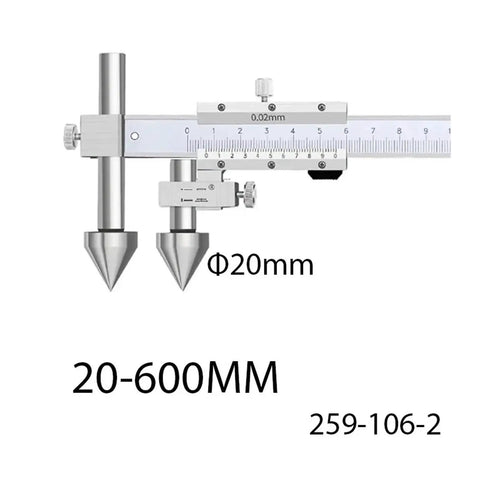 Precision Stainless Steel Digital Cone Head Center Distance Vernier Caliper measuring 20-600MM with clear LCD display for accuracy.