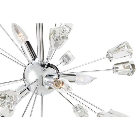 Close-up of Four Light Crystal Sputnik Chandelier In Polished Chrome, Modern Ceiling Light Fixture with dazzling glass orbs