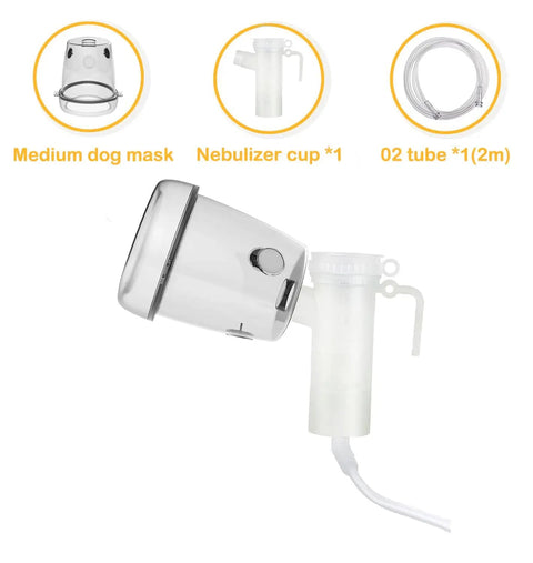 Dog Nebulizer Cup and Inhaler Mask Kit for Medium Size Dogs, Adjustable, includes 2m tube and medium dog mask.